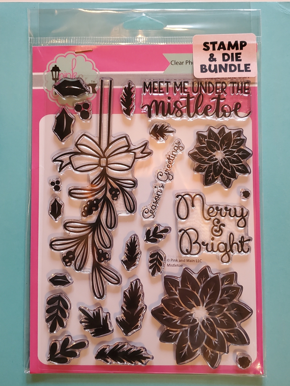 Merry & Bright Mistletoe Stamp & Die Bundle - - Pink